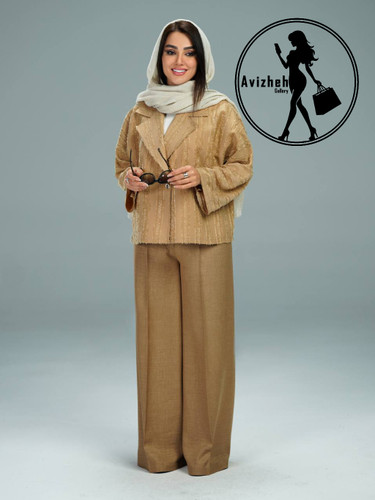 دوتیکه مانتو پانچ و شلوار بگ زنانه مدل پوپک جنس صوفیا ژاکارد